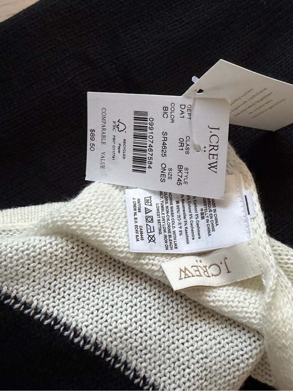 NWT J.Crew Cotton Cashmere Colorblock Sweater Poncho Black Ivory OS - Picture 2 of 3